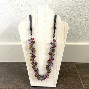 Beaded with black multi chain necklace. 38”